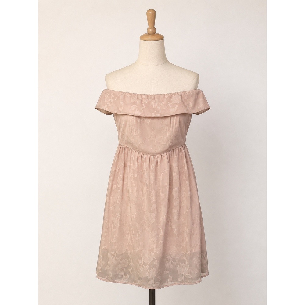 Cupcakes & Cashmere Honey Off Shoulder Peach Pink Jacquard Mini Dress Women's S